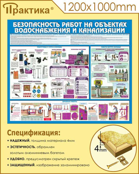 С47 Стенд безопасность работ на объектах водоснабжения и канализации (1200х1000 мм, пластик ПВХ 3 мм, алюминиевый багет золотого цвета) - Стенды - Тематические стенды - Магазин охраны труда ohranatruda-shop.ru