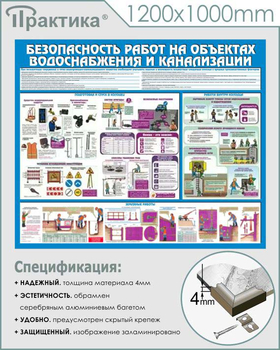 С47 Стенд безопасность работ на объектах водоснабжения и канализации (1200х1000 мм, пластик ПВХ 3 мм, алюминиевый багет серебряного цвета) - Стенды - Тематические стенды - Магазин охраны труда ohranatruda-shop.ru